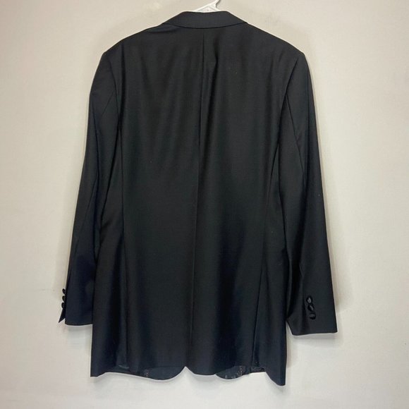 ProntoMODA Men 38L Tuxedo Suit Jacket Satin Lapel Black 2 Button Long 100% Wool - Picture 3 of 14